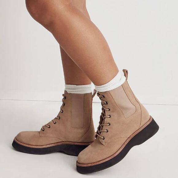 NWB Madewell The Helen Platform Chelsea Boot in Suede Earthen Sand Women's 9